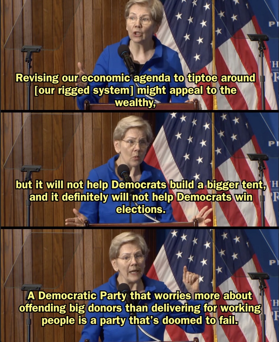 The Democratic Party will not win elections by watering down our economic agenda and sucking up to the rich and powerful.