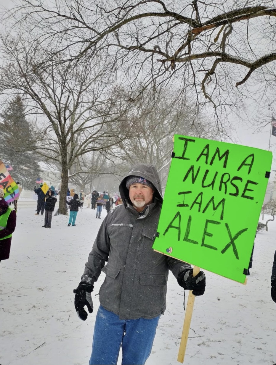 MNA member Sean Higgins in Scituate today protesting the killing of ICU nurse Alex Pretti by federal agents in Minneapolis.