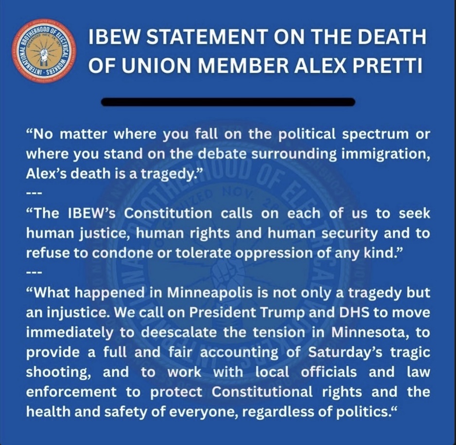 IBEW statement on the death of union member Alex Pretti