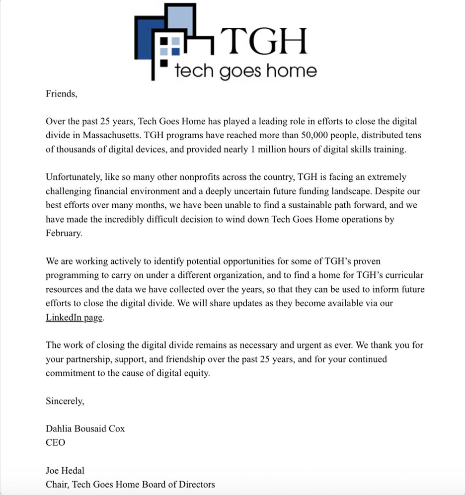 An update about the future of Tech Goes Home.