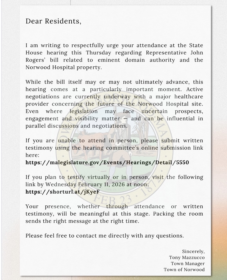 We need your help this Thursday. Visit the following links and support the future of Norwood Hospital.