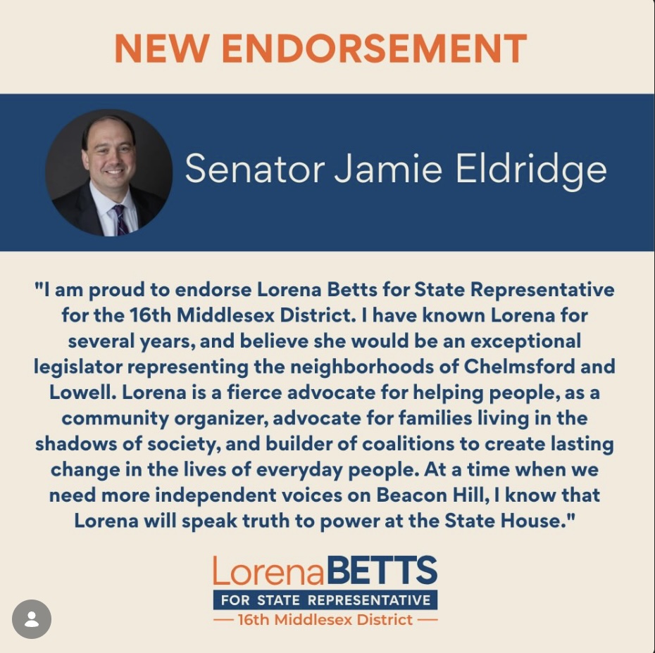 I am honored to have the endorsement of State Senator Jamie Eldridge.