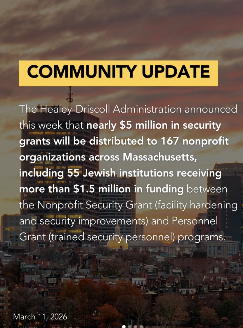 We applaud the Healey-Driscoll Administration @massgovernor @massltgov and the legislature for granting nearly $5 million in Nonprofit Security and Personnel Grants...