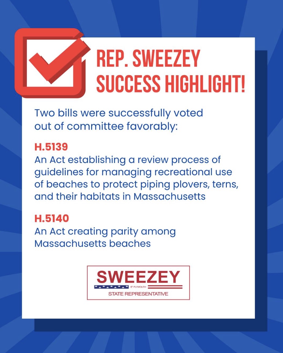 Great news today: Two of my beach management bills have been reported favorably out of the Joint Committee on Environment and Natural Resources.