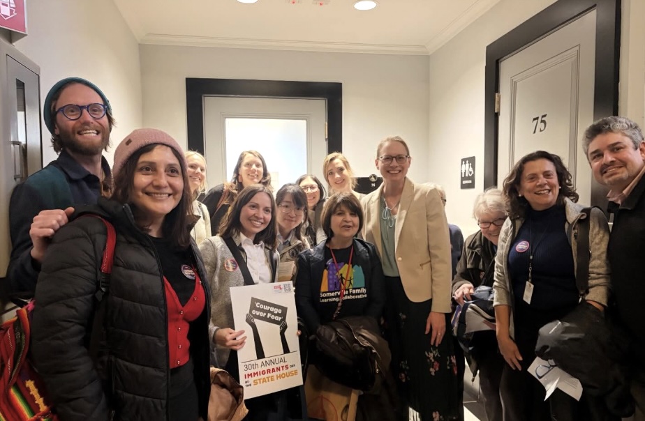 Standing with activists supporting immigrants from Somerville and Medford, as well as the Brazilian Workers Center, SEIU and @MIRACoalition advocates at the State House today.