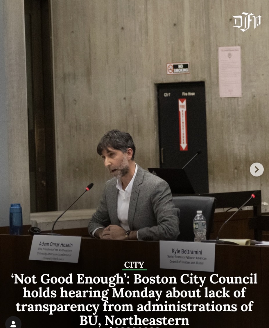 Students and faculty from Northeastern University and Boston University testified in a call for transparency, student representation and academic freedoms in higher education during a Boston City Council hearing Monday. 