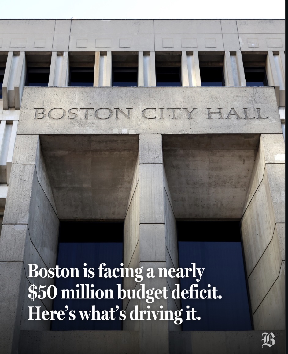 In a sign of growing financial pressure, the city of Boston is facing a nearly $50 million budget deficit to close the fiscal year that ends in June, a gap the city may cover by dipping into its reserve funds, officials said Monday.