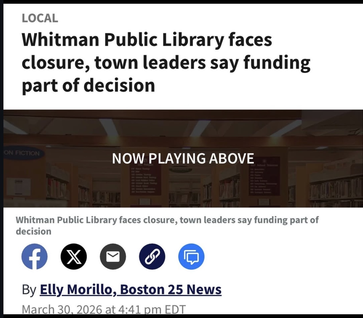 A town in Massachusetts is about to close its library because it can’t afford to keep the lights on.