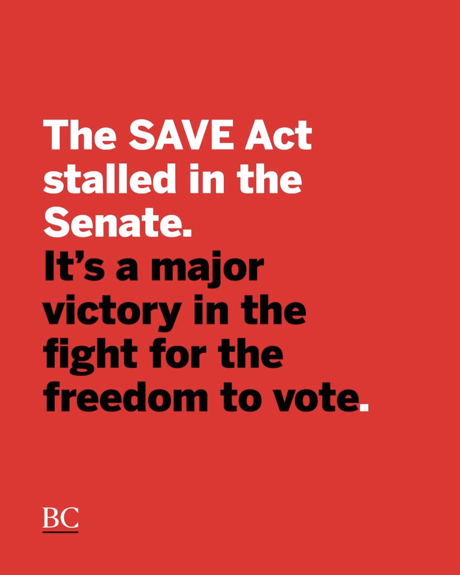 Breaking news: The SAVE Act stalled in the Senate. 