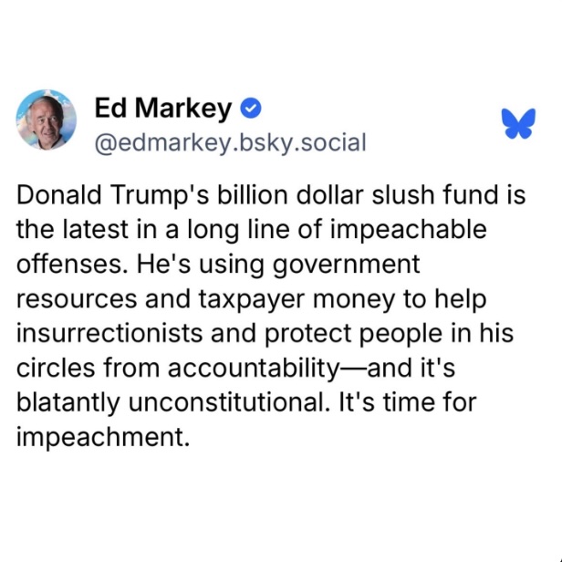 "Donald Trump's billion dollar slush fund is the latest in a long line of impeachable offenses."