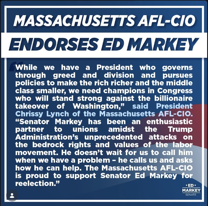 Honored to earn the endorsement of @massaflcio and the more than 800 local unions and nearly half a million working people they represent. 