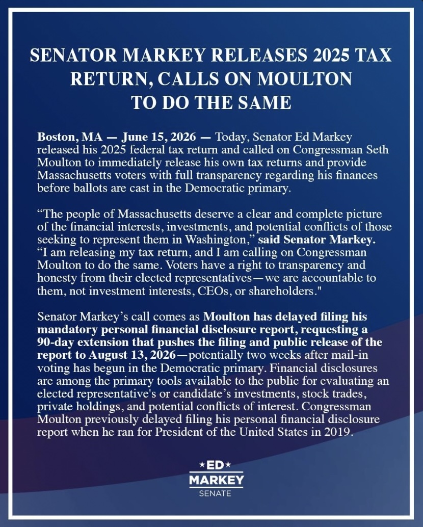 My opponent wants to be a United States Senator, and yet he has delayed both his annual tax filing and his required personal financial disclosure until after early voting starts.
