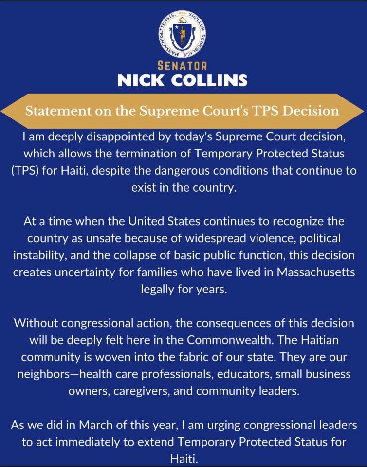 My statement on today’s Supreme Court decision regarding Temporary Protected Status for Haiti
