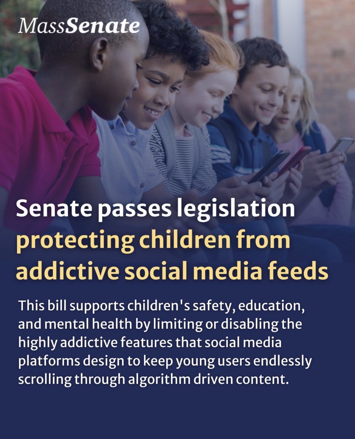 With the passage of this bill, we are one step closer to protecting our kids and future generations from addictive social media features that are detrimental to mental health. 