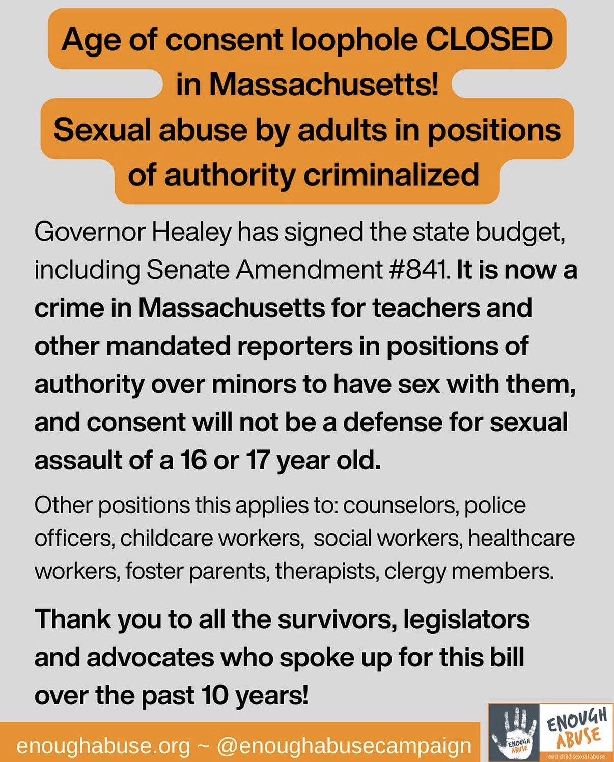 Age of consent loophole CLOSED in Massachusetts!