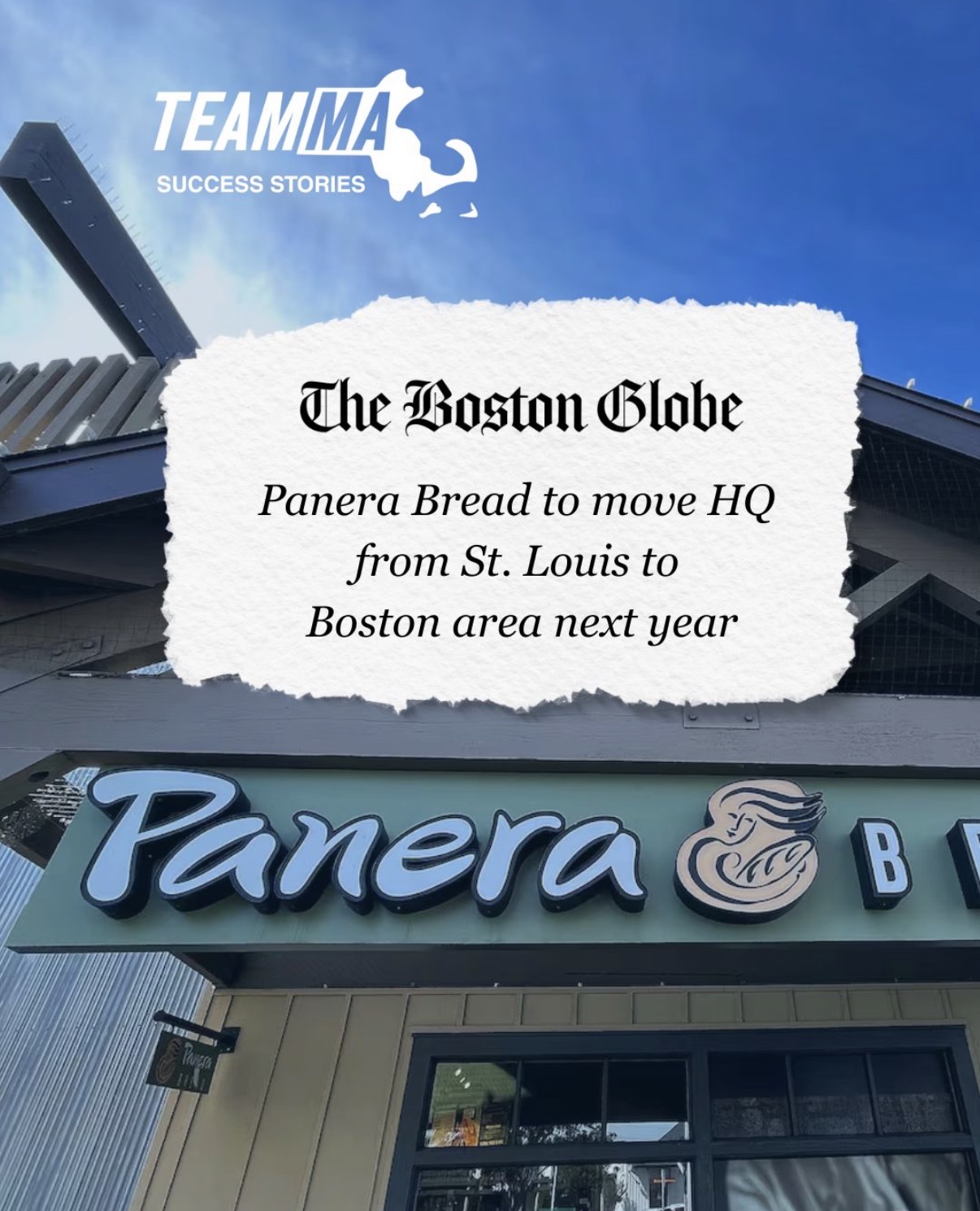 Another Team Massachusetts win.  @panerabread is relocating its headquarters from the St. Louis area to Weston, adding another major company to the growing list choosing Massachusetts for its next chapter.