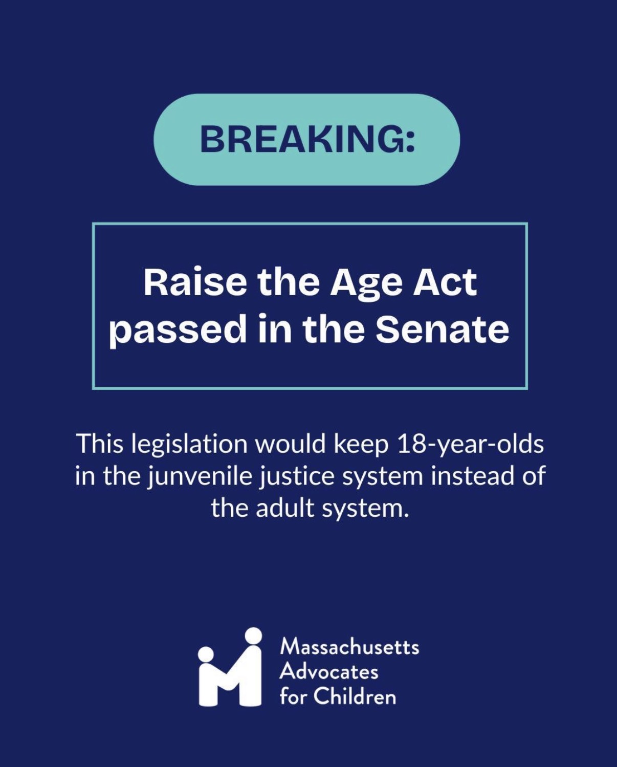 he MA Senate just adopted an amendment that would keep 18-year-olds in the juvenile justice system instead of moving them into the adult system. 