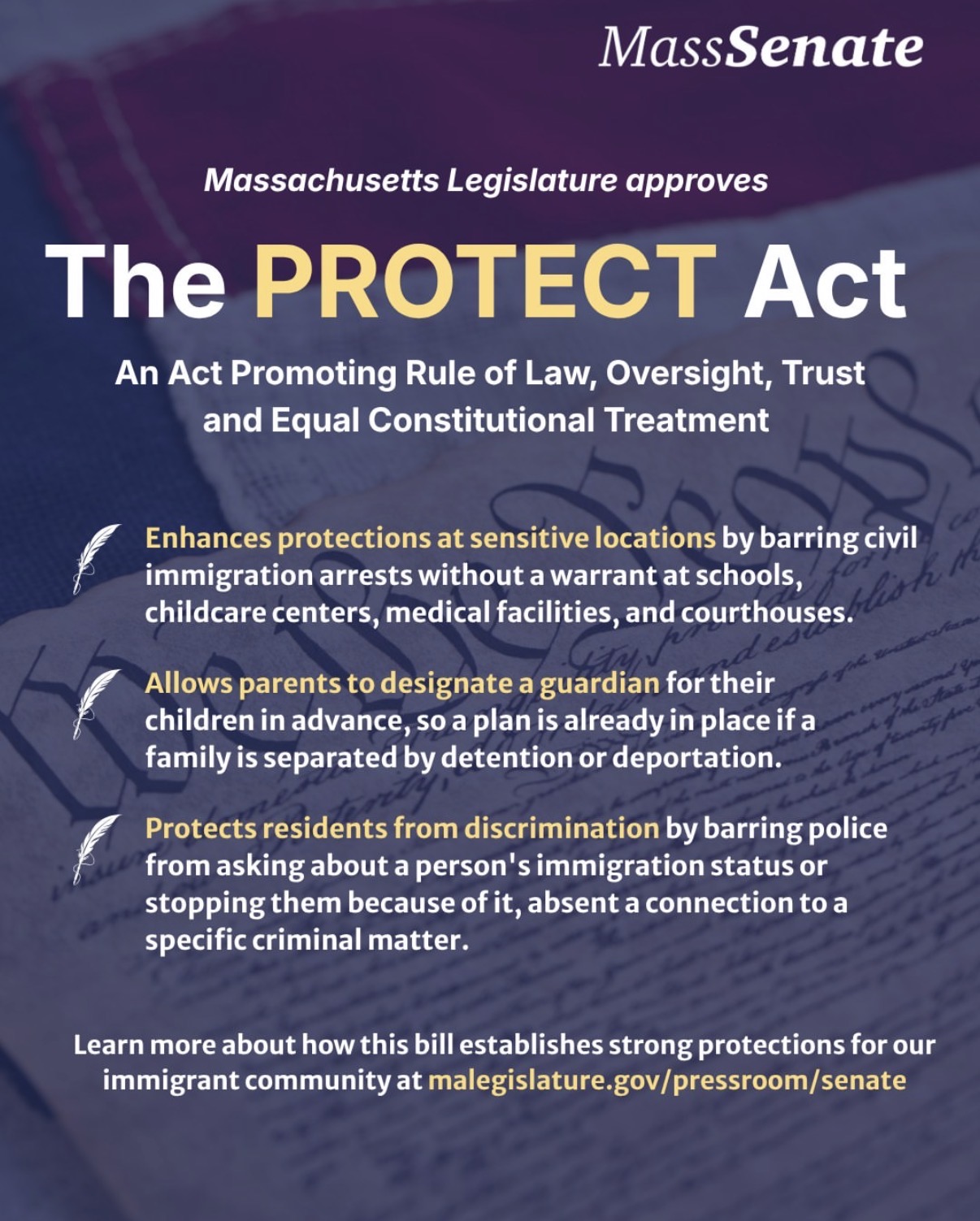 Today the Massachusetts Legislature passed sweeping legislation to protect residents from overreach by federal immigration authorities and to ensure that local and state law enforcement are not involved in federal immigration enforcement.