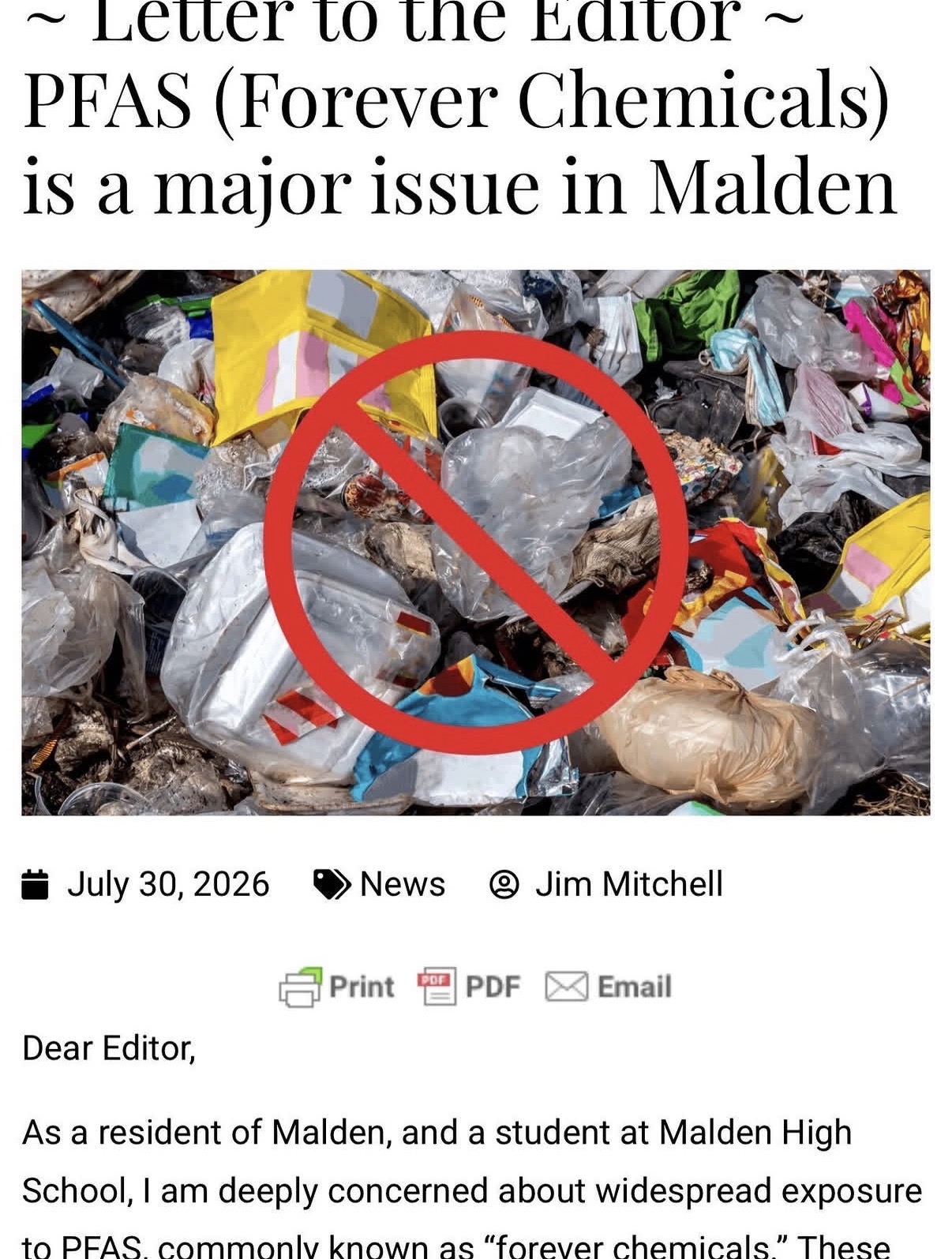 Congratulations to our Youth Action Collaborative (YAC) Alum Delmy Arevalo of Malden High School for having her Letter-to-the-Editor about the environmental and public health impacts of PFAS published in the Malden Advocate newspaper!
