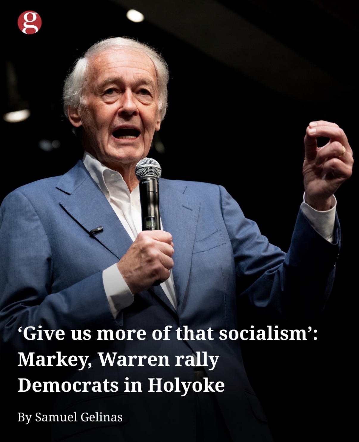 Sen. Ed Markey and Sen. Elizabeth Warren embraced socialism during a town hall meeting at the Leslie Phillips Theater in Holyoke on Saturday. 