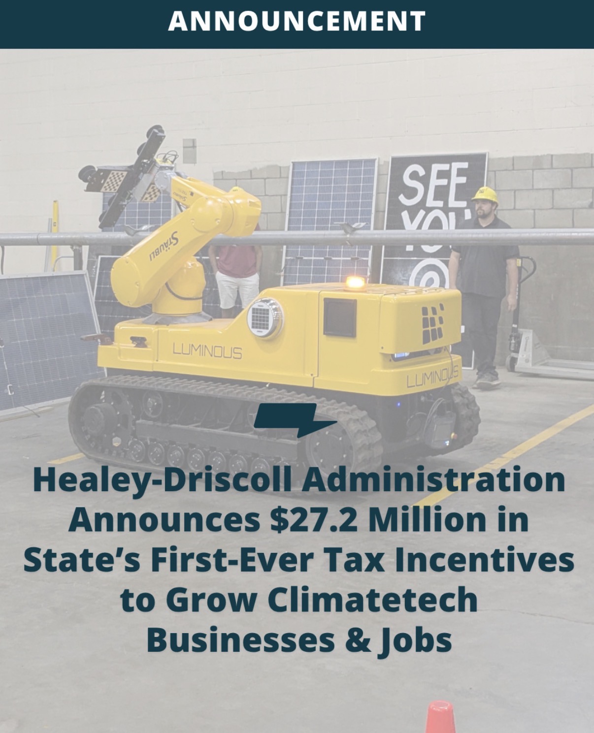 NEWS: Healey-Driscoll Administration Announces $27.2 Million in State’s First-Ever Tax Incentives to Grow Climatetech Businesses & Jobs⁠