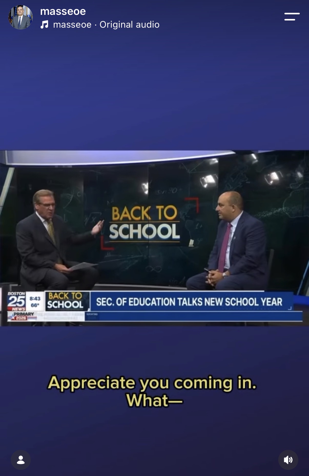 Secretary Zrike stopped by @boston25 Wednesday morning to celebrate the start of a new school year and highlight all the amazing work our educators do to make Massachusetts the national leader in public education.