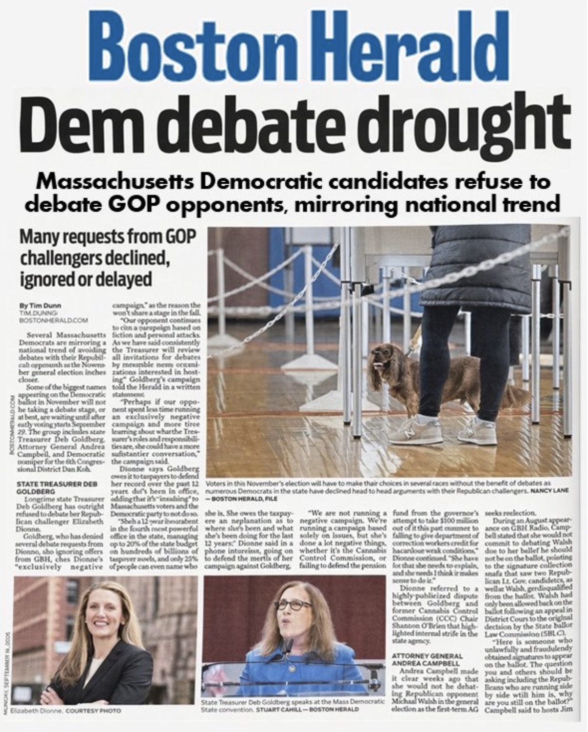 “Democrats refusing to face the voters, the press and their political opponents is what happens when ‘One Party Rule’ gets out of control” said Amy Carnevale, Chairwoman of the Massachusetts Republican Party.