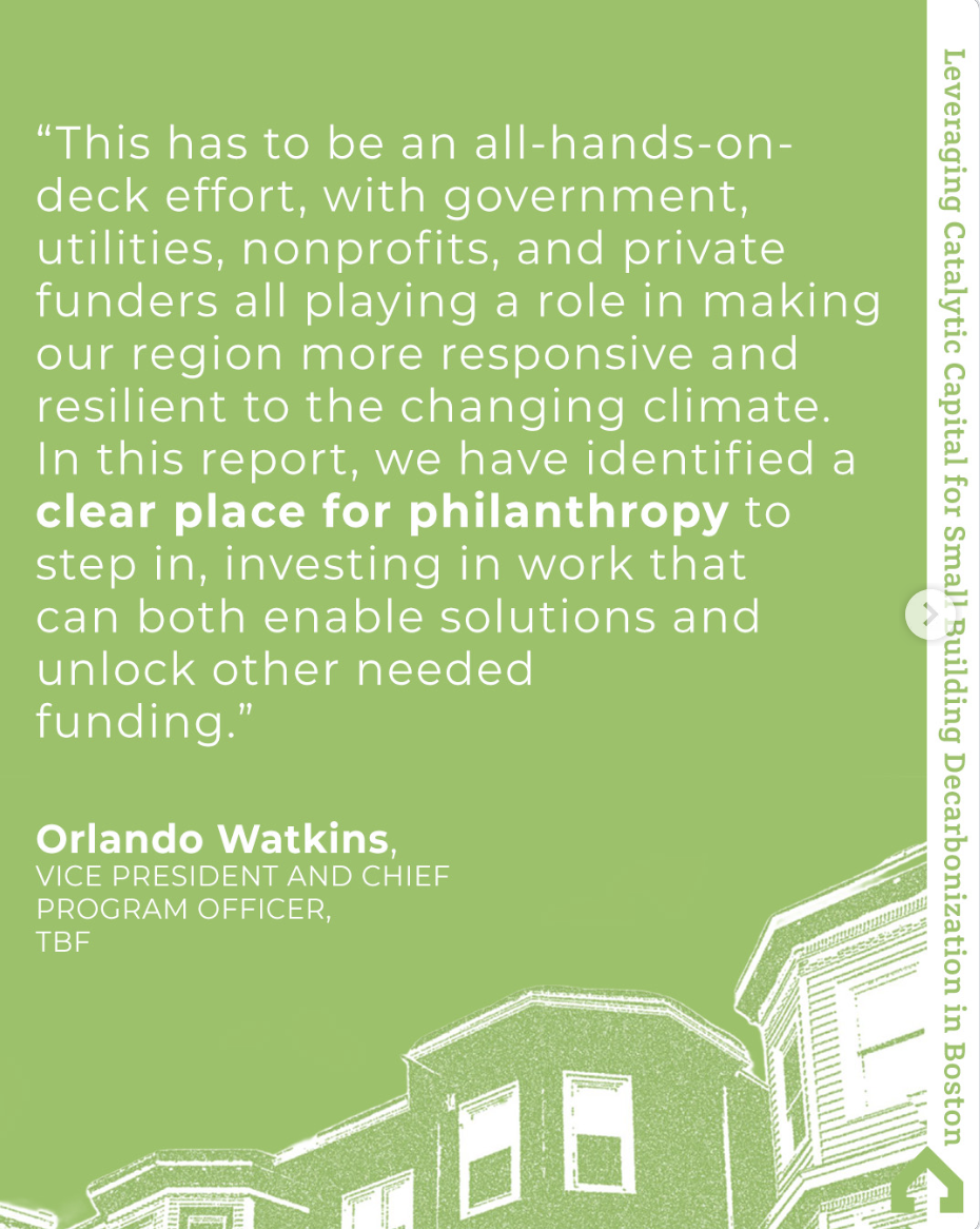 How can philanthropic investments play a substantial role in reducing carbon emissions from small buildings and advance efforts to achieve net-zero emissions in Boston?
