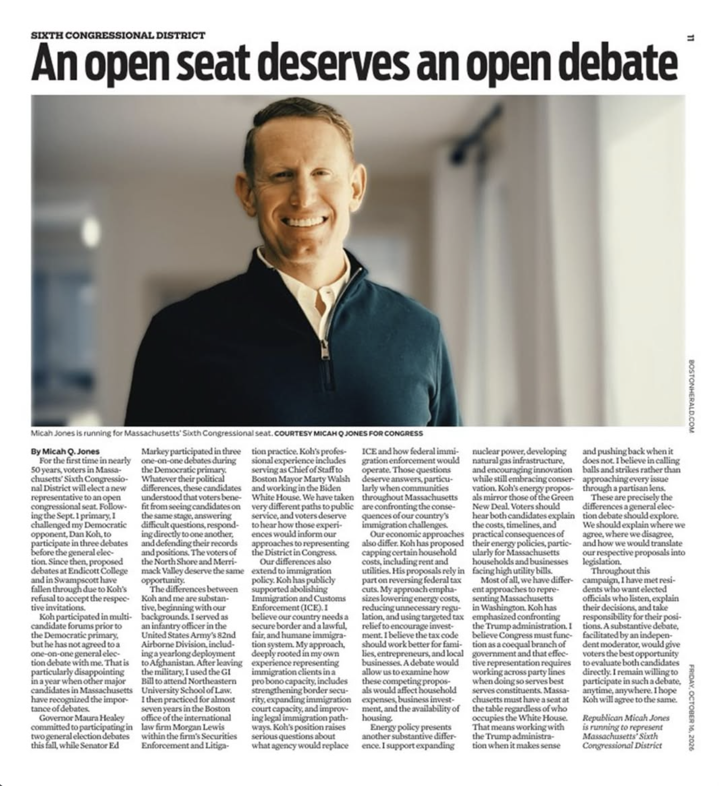 Thank you to the Boston Herald for publishing my op-ed on why voters in the Sixth District deserve an open debate.