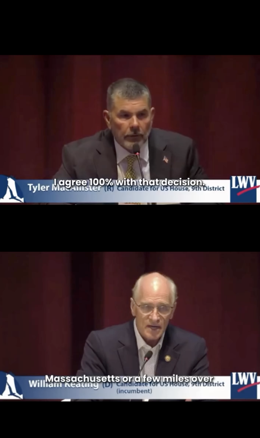 At the Falmouth League of Women Voters debate, my opponent said he agrees “100 percent” with the Supreme Court's decision to overturn Roe v. Wade.