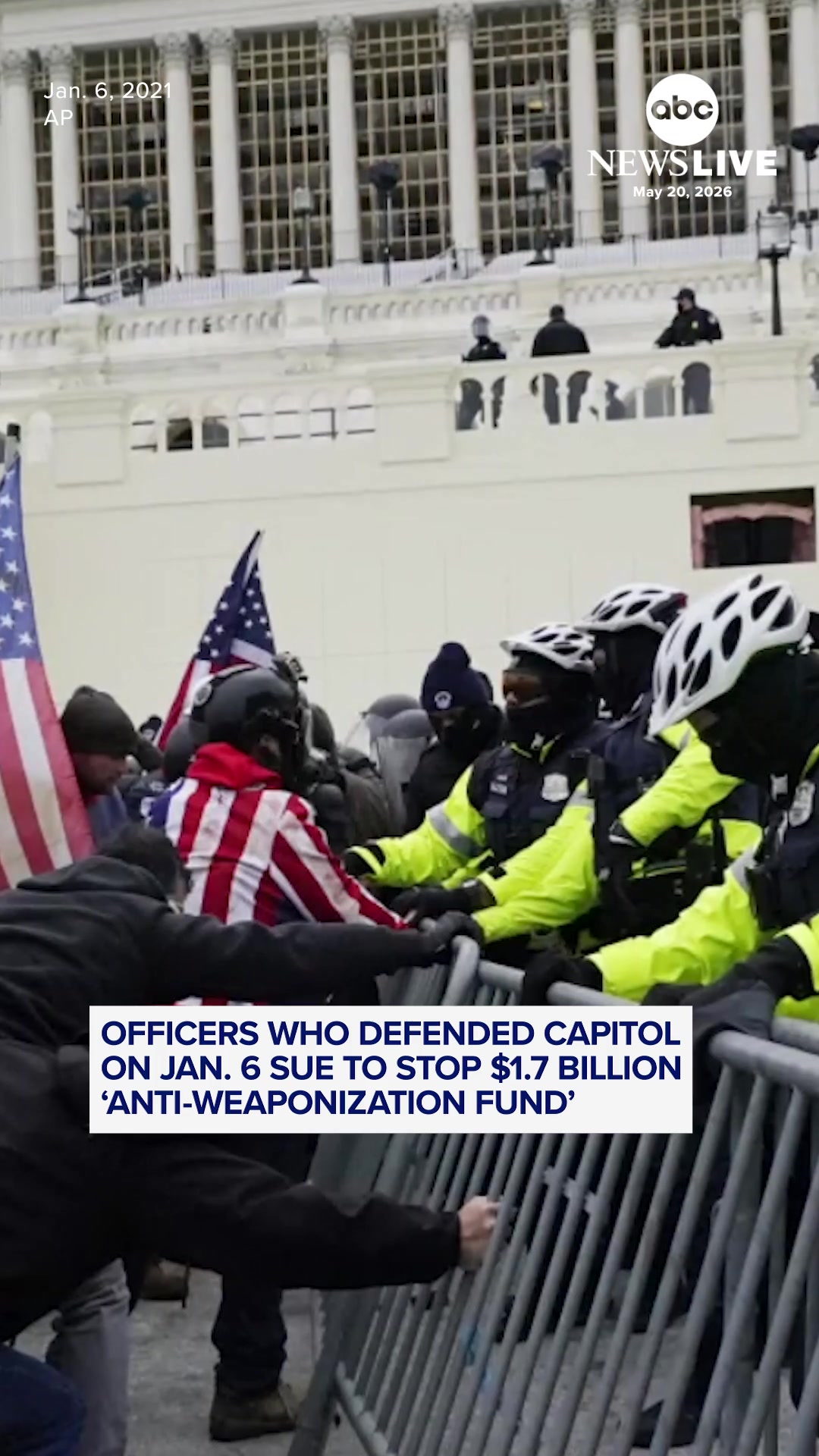 Two police officers who defended the U.S. Capitol in 2021 during the Jan. 6 attack are suing to stop the creation of President Trump's $1.7 billion "Anti-Weaponization Fund," calling it the "most brazen act of presidential corruption this century."