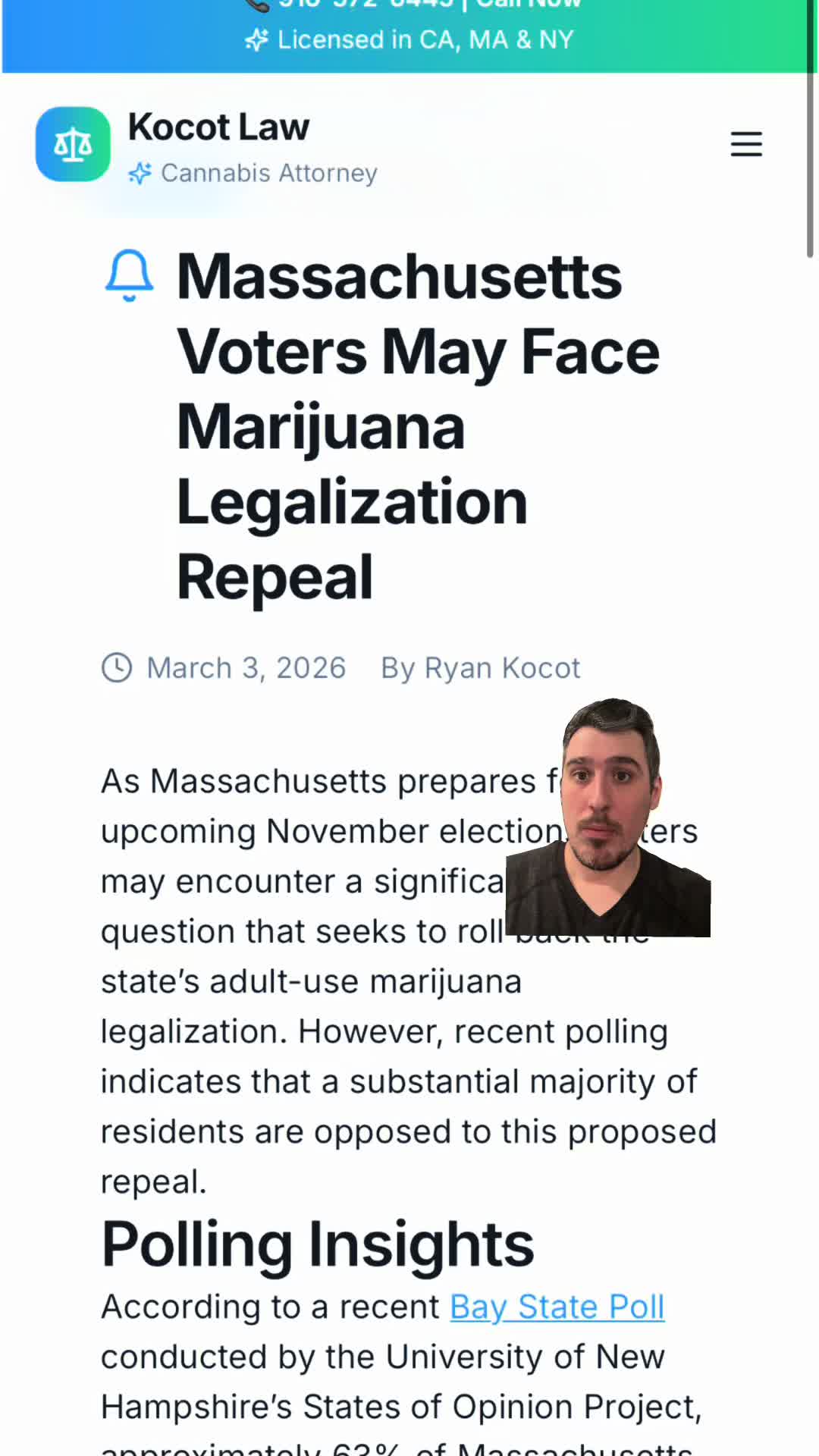 A recent Bay State Poll found that roughly 63% of Massachusetts adults oppose a ballot measure that would roll back the state’s adult-use cannabis legalization, including 48% who are strongly opposed.