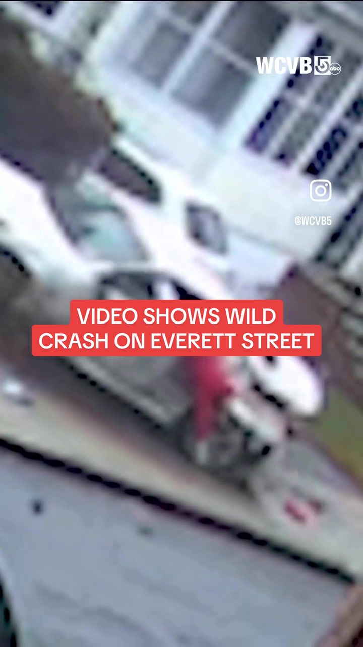 Incredible video shows the moment a car went flying down an Everett street, miraculously injuring no one, but causing damage to several homes.