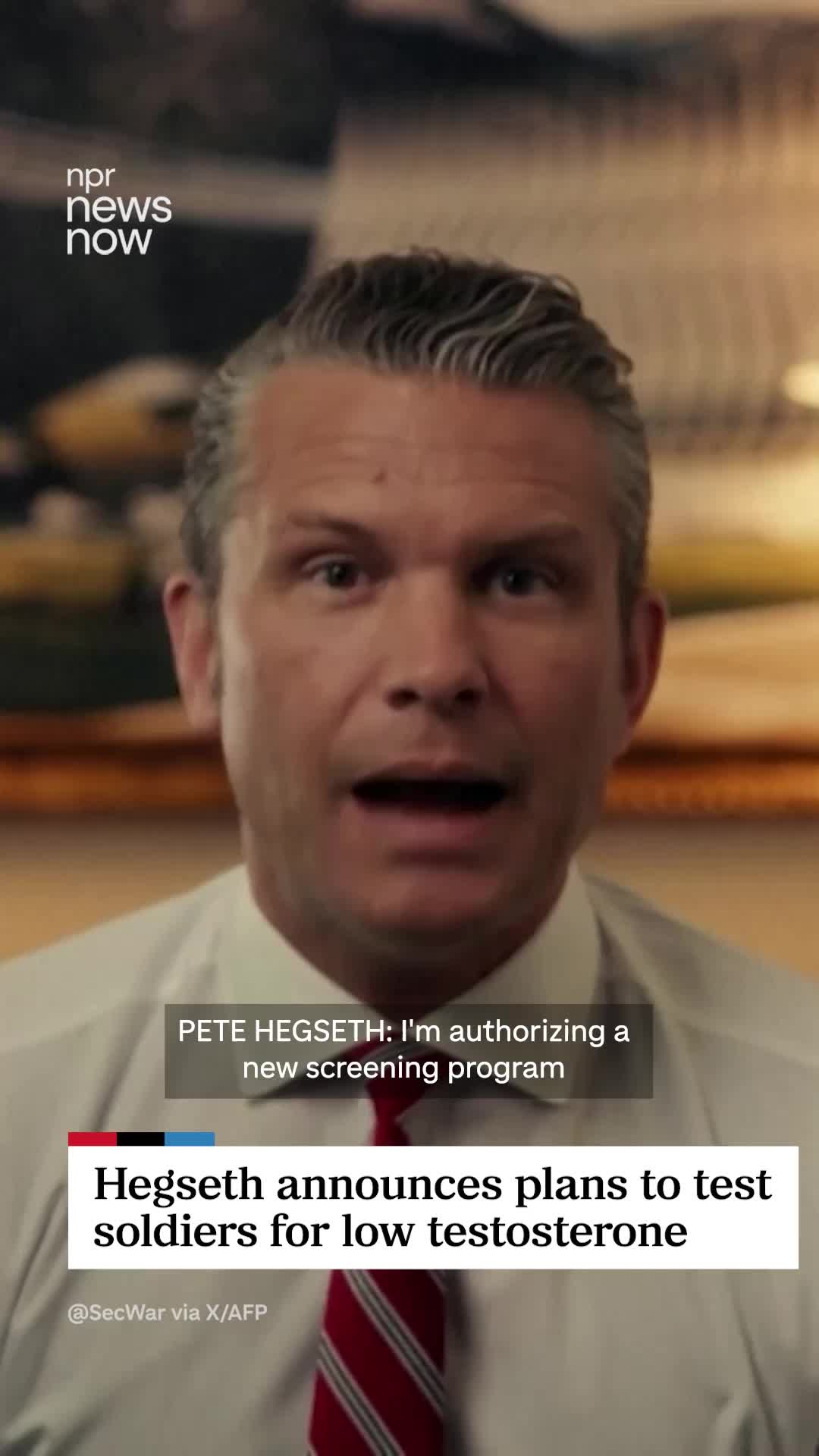 Defense Secretary Pete Hegseth has announced plans to screen service members 30 and older for low testosterone.  In a video posted to social media Wednesday, Hegseth says the program is intended to help troops perform at their “absolute best.” 