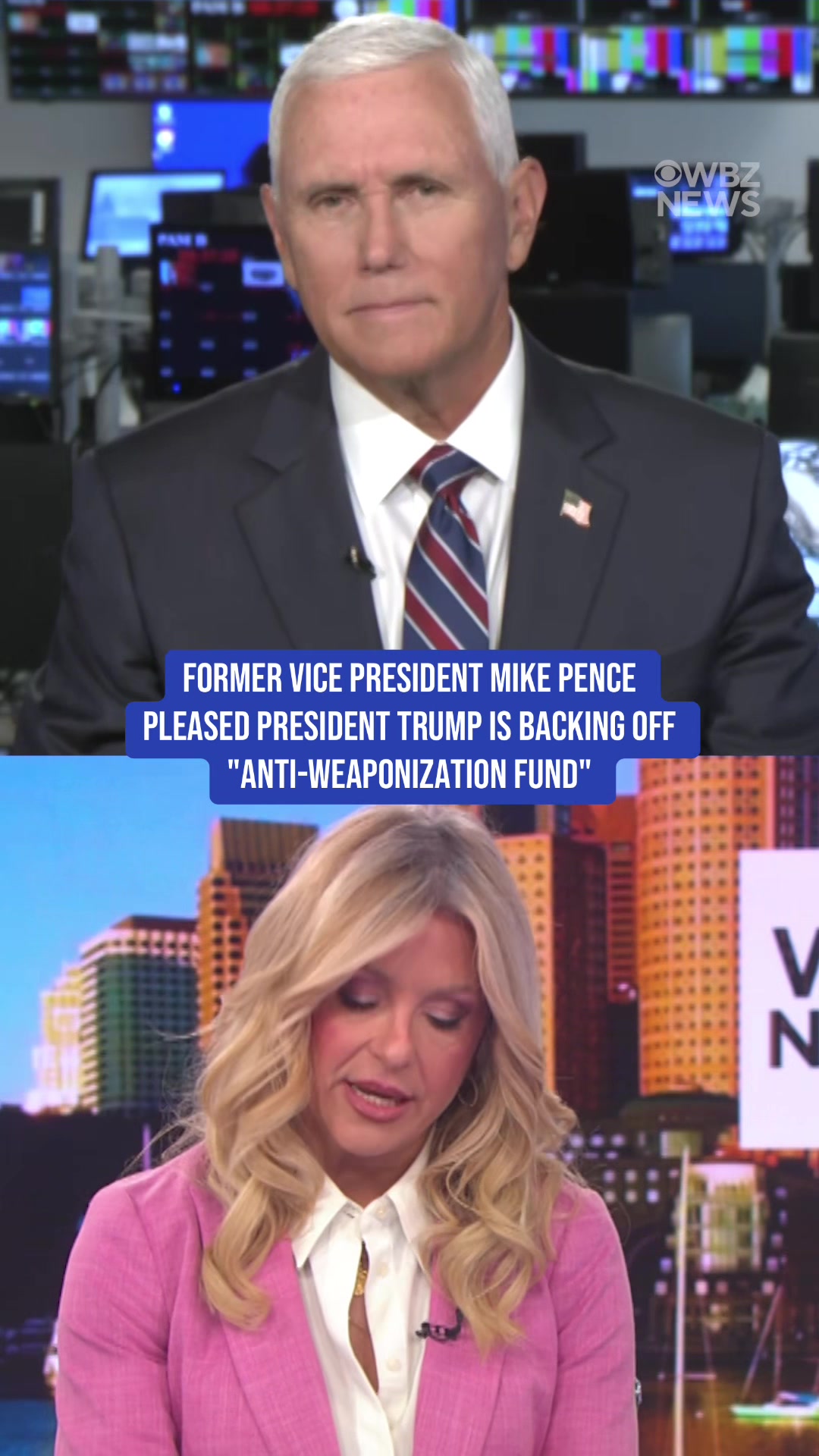 Former Vice President Mike Pence spoke with WBZ’s Paula Ebben on Tuesday about the Justice Department saying it will stop work on the $1.8 billion "anti-weaponization fund" - a fund he deemed “deeply offensive.” 
