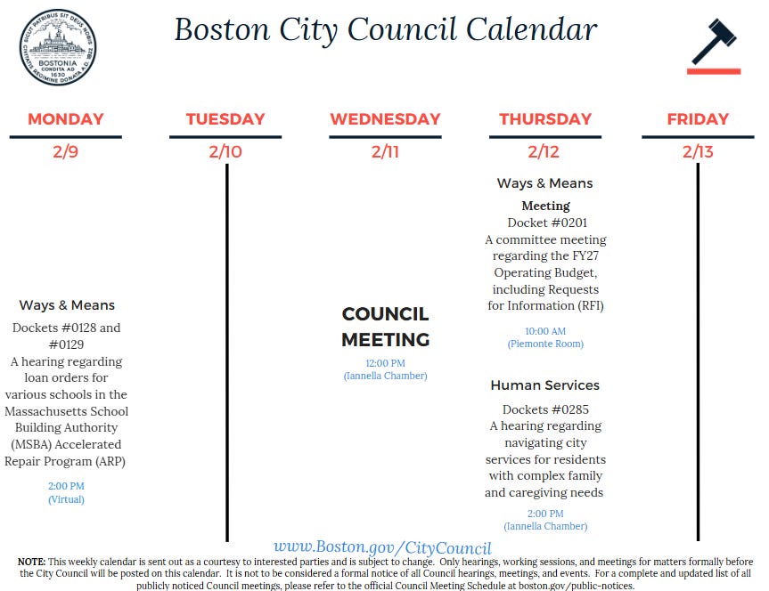 GREEN SHEETS: Preview of 2/11/26 Boston City Council Meeting