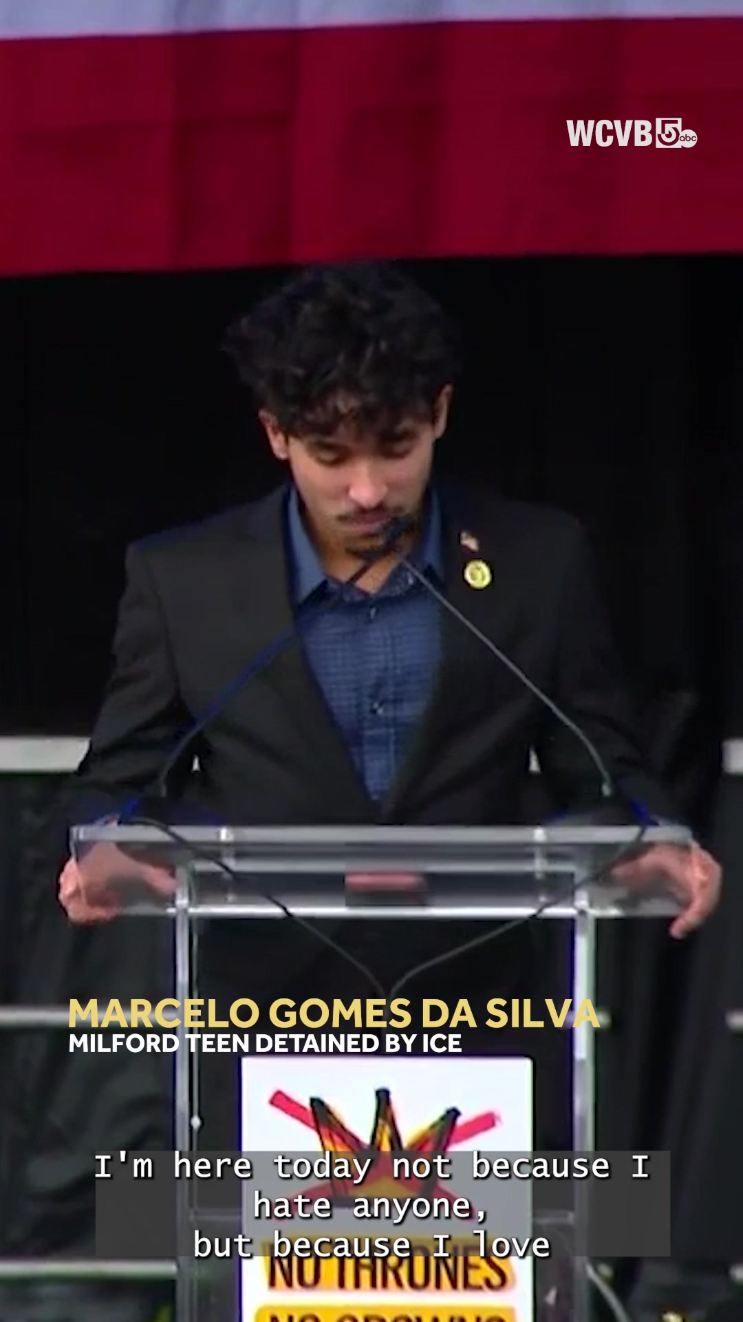 A Milford teen who was detained by ICE on his way to volleyball practice spoke at Boston's 'No Kings' rally.