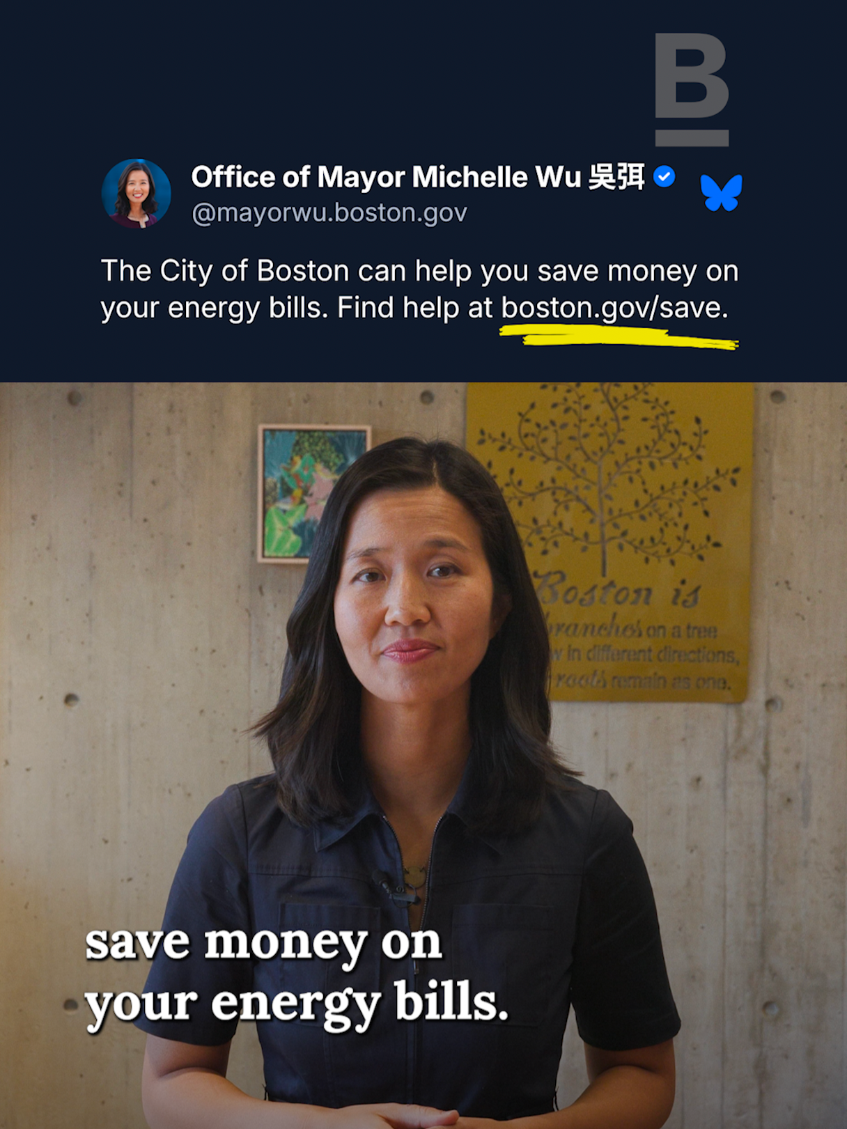 The City of Boston can help you save money on your energy bills. Find help at boston.gov/save. 