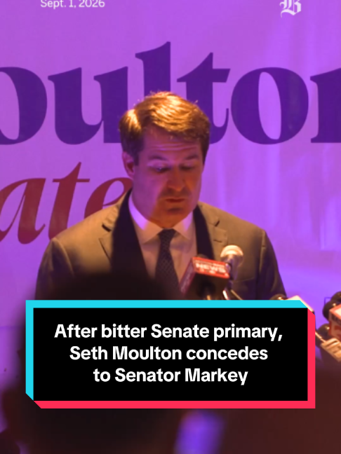 Representative Seth Moulton took the stage at his campaign’s watch party to concede the Senate Democratic primary. He told supporters that he called US Senator Ed Markey “to congratulate him on his victory.” 