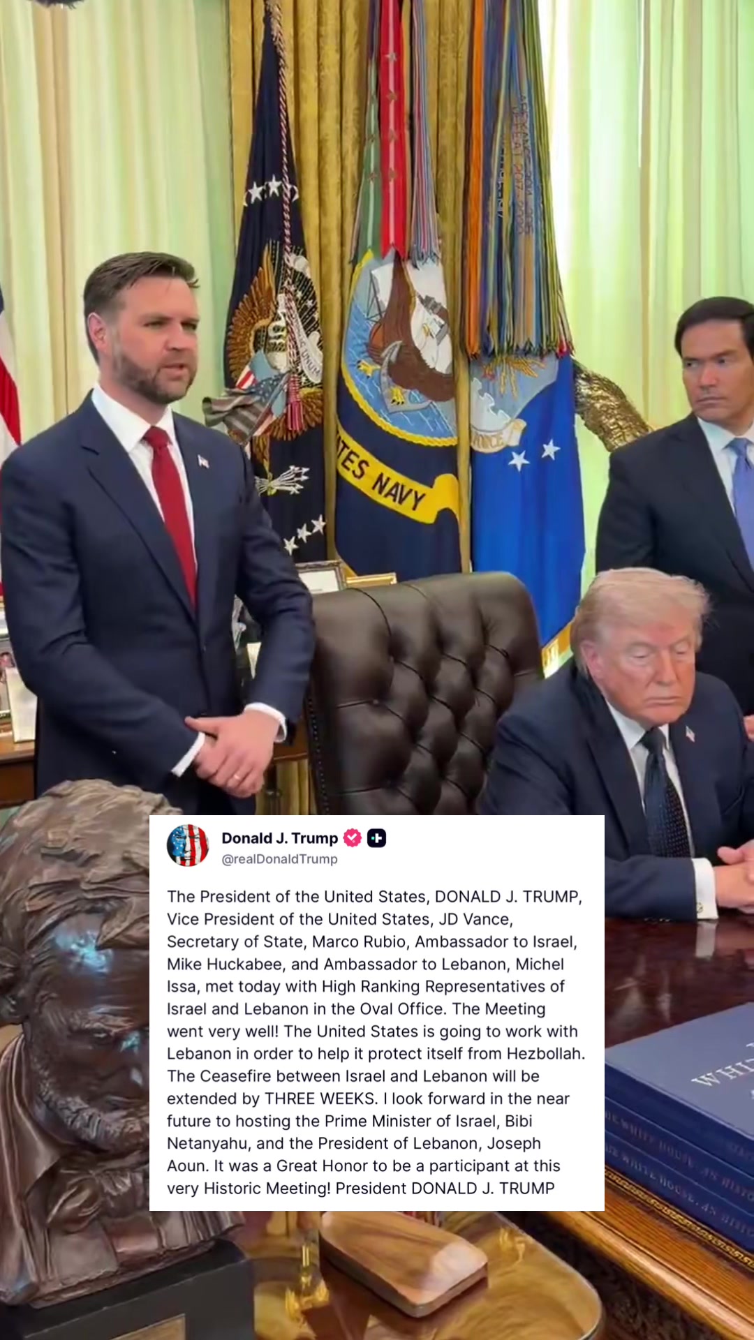 President Trump announced a three-week extension of the ceasefire between Israel and Lebanon 